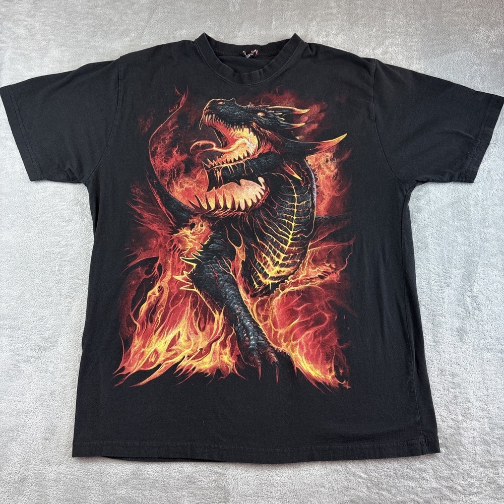 Spiral Direct Draconis Fire Dragon T-Shirt Mens XL Black Y2K Goth L046M101